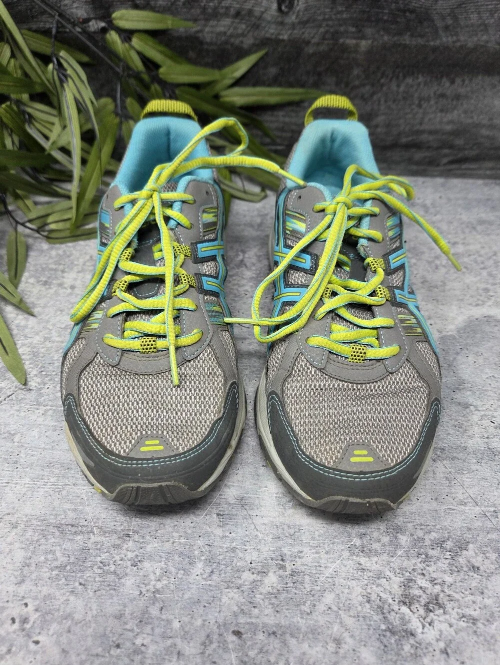 Asics Gel Venture 5 Gray Teal Yellow Sneakers Athletic Running Shoes Size 9.5